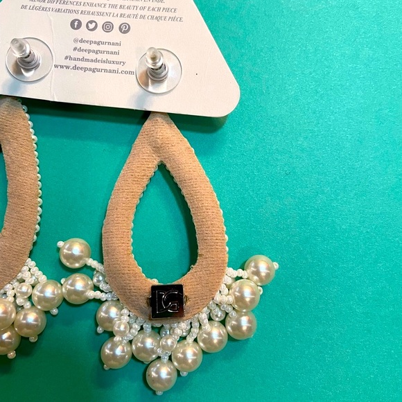 NWT Antropologie Deepa Gurnani Ivory Beaded Hoop Earrings with Pearl Tassels - Picture 4 of 10